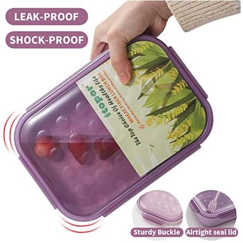  [아마존베스트]ITOPOR Bento Box,Bento lunch Box for Kids and Adults, Leakproof Lunch Containers with 3 Compartments, Lunch box Made by Wheat Fiber Material(Purple) By Itopor