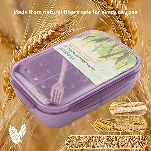  [아마존베스트]ITOPOR Bento Box,Bento lunch Box for Kids and Adults, Leakproof Lunch Containers with 3 Compartments, Lunch box Made by Wheat Fiber Material(Purple) By Itopor