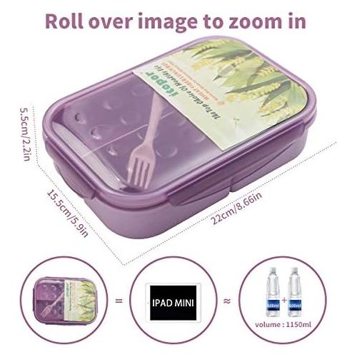  [아마존베스트]ITOPOR Bento Box,Bento lunch Box for Kids and Adults, Leakproof Lunch Containers with 3 Compartments, Lunch box Made by Wheat Fiber Material(Purple) By Itopor