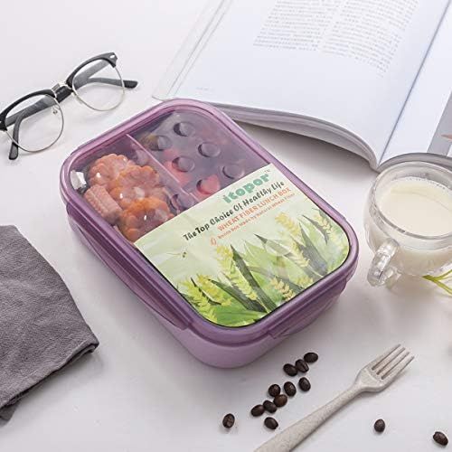  [아마존베스트]ITOPOR Bento Box,Bento lunch Box for Kids and Adults, Leakproof Lunch Containers with 3 Compartments, Lunch box Made by Wheat Fiber Material(Purple) By Itopor