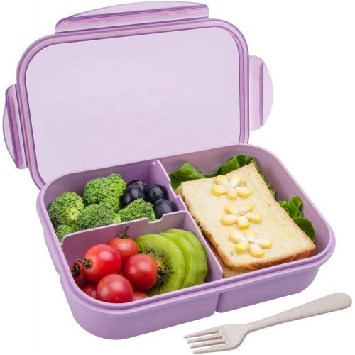  [아마존베스트]ITOPOR Bento Box,Bento lunch Box for Kids and Adults, Leakproof Lunch Containers with 3 Compartments, Lunch box Made by Wheat Fiber Material(Purple) By Itopor