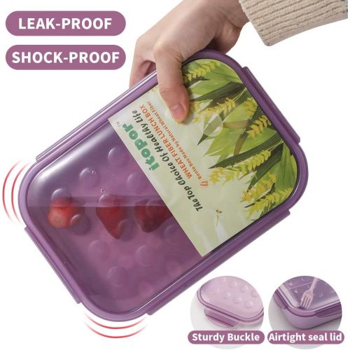  [아마존베스트]ITOPOR Bento Box,Bento lunch Box for Kids and Adults, Leakproof Lunch Containers with 3 Compartments, Lunch box Made by Wheat Fiber Material(Purple) By Itopor