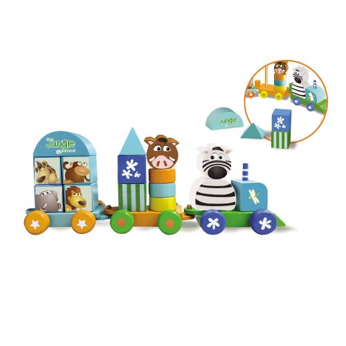  Its A Jungle In My Room 18-piece Wooden Shapes Pull Train by Boikido