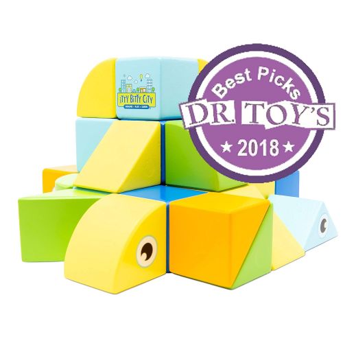  Itty Bitty City  Magnetic Wooden Blocks Set, 30 Pcs; Dr. Toys 2018 Best Picks Award Winner, Screen-Free Activities for Kids, Montessori & STEM Learning, Quiet Activity for Childre