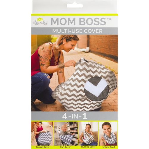  Itzy Ritzy Mom Boss 4-in-1 Multi-Use Nursing Cover, Car Seat Cover, Shopping Cart Cover and Infinity Scarf, Gray Chevron