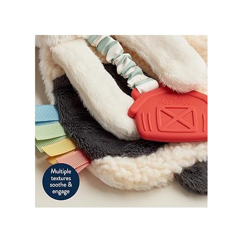  Itzy Ritzy - Itzy Lovey Including Teether - Baby Lovey with Teether, Textured Ribbons & Dangle Arms - Features Crinkle Sound, Sherpa Fabric and Minky Plush (Cow)