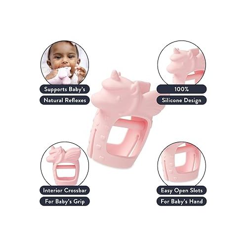  Itzy Ritzy Bitzy Grip - Silicone Developmental Teether with Easy-to-Hold Hand Grip, Designed for Ages 3 Months and Up, Unicorn