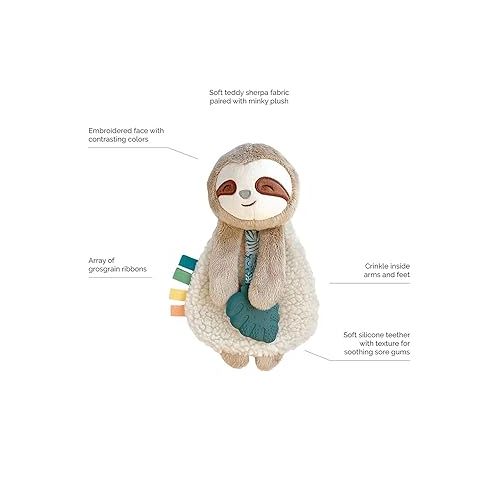  Itzy Ritzy - Itzy Lovey Including Teether - Baby Lovey with Teether, Textured Ribbons & Dangle Arms - Features Crinkle Sound, Sherpa Fabric and Minky Plush (Sloth)