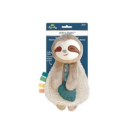  Itzy Ritzy - Itzy Lovey Including Teether - Baby Lovey with Teether, Textured Ribbons & Dangle Arms - Features Crinkle Sound, Sherpa Fabric and Minky Plush (Sloth)