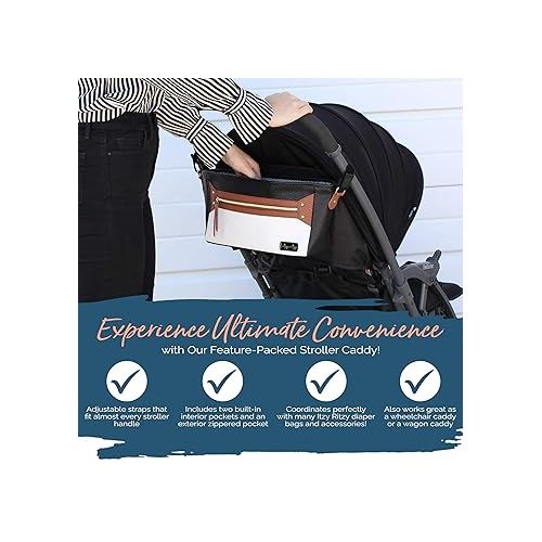  Itzy Ritzy Adjustable Stroller Caddy / Organizer - Stroller Organizer Bag Featuring Front Zippered Pocket, 2 Built-In Interior Pockets & Adjustable Straps to Fit Nearly Any Stroller (Coffee and Cream)