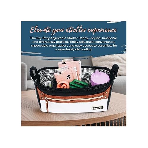  Itzy Ritzy Adjustable Stroller Caddy / Organizer - Stroller Organizer Bag Featuring Front Zippered Pocket, 2 Built-In Interior Pockets & Adjustable Straps to Fit Nearly Any Stroller (Coffee and Cream)