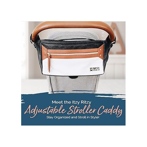  Itzy Ritzy Adjustable Stroller Caddy / Organizer - Stroller Organizer Bag Featuring Front Zippered Pocket, 2 Built-In Interior Pockets & Adjustable Straps to Fit Nearly Any Stroller (Coffee and Cream)