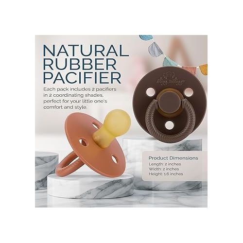  Itzy Ritzy Natural Rubber Pacifiers Set of 2 - Natural Rubber Newborn Pacifiers with Cherry-Shaped Nipple & Large Air Holes for Added Safety; Set of 2 in Chocolate & Caramel, Ages 0 - 6 Months