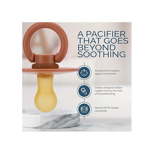  Itzy Ritzy Natural Rubber Pacifiers Set of 2 - Natural Rubber Newborn Pacifiers with Cherry-Shaped Nipple & Large Air Holes for Added Safety; Set of 2 in Chocolate & Caramel, Ages 0 - 6 Months