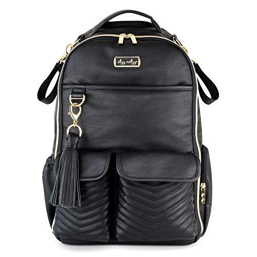  Itzy Ritzy Diaper Bag Backpack  Large Capacity Boss Backpack Diaper Bag Featuring Bottle Pockets, Changing Pad, Stroller Clips and Comfortable Backpack Straps, Black with Gold Har