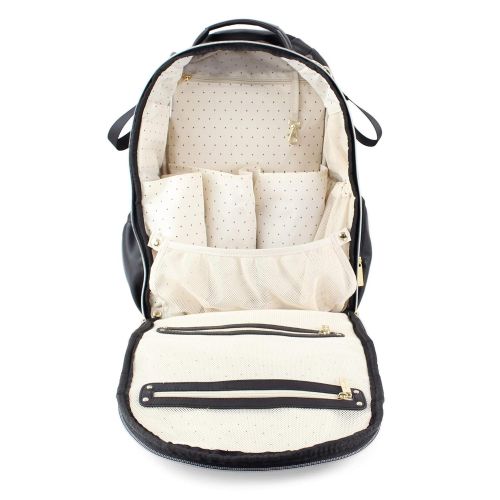  Itzy Ritzy Diaper Bag Backpack  Large Capacity Boss Backpack Diaper Bag Featuring Bottle Pockets, Changing Pad, Stroller Clips and Comfortable Backpack Straps, Black with Gold Har