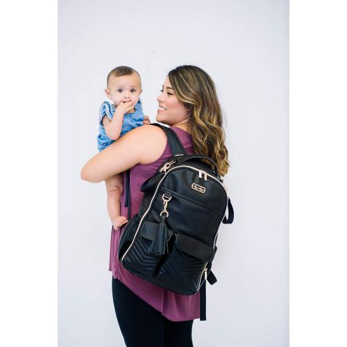  Itzy Ritzy Diaper Bag Backpack  Large Capacity Boss Backpack Diaper Bag Featuring Bottle Pockets, Changing Pad, Stroller Clips and Comfortable Backpack Straps, Black with Gold Har