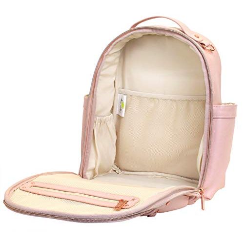  Itzy Ritzy Mini Diaper Bag Backpack  Chic Mini Diaper Bag Backpack with Vegan Leather Changing Pad, 8 Total Pockets (4 Internal and 4 External), Grab-Top Handle and Rubber Feet, B