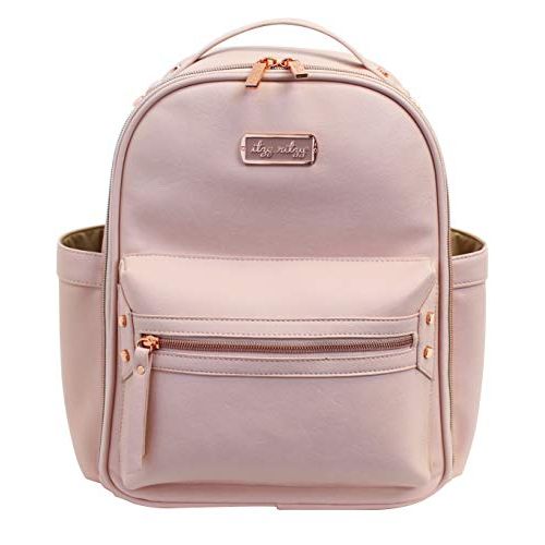  Itzy Ritzy Mini Diaper Bag Backpack  Chic Mini Diaper Bag Backpack with Vegan Leather Changing Pad, 8 Total Pockets (4 Internal and 4 External), Grab-Top Handle and Rubber Feet, B