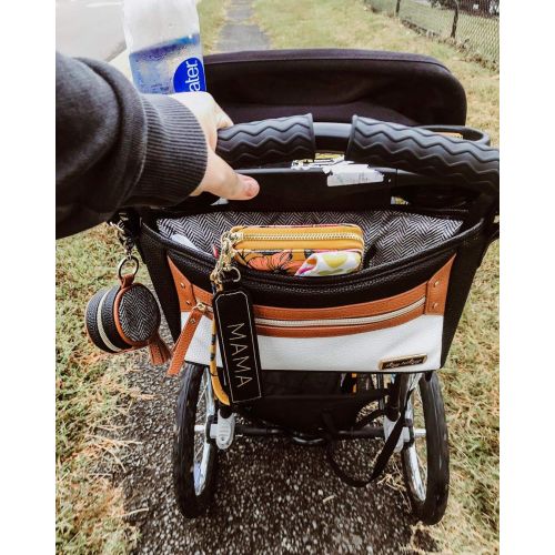  Itzy Ritzy Adjustable Stroller Caddy  Stroller Organizer Featuring Two Built-in Pockets, Front Zippered Pocket and Adjustable Straps to Fit Nearly Any Stroller, Coffee and Cream