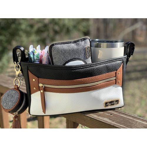  Itzy Ritzy Adjustable Stroller Caddy  Stroller Organizer Featuring Two Built-in Pockets, Front Zippered Pocket and Adjustable Straps to Fit Nearly Any Stroller, Coffee and Cream