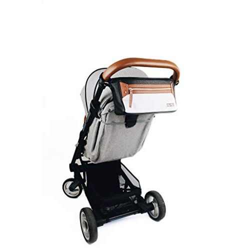  Itzy Ritzy Adjustable Stroller Caddy  Stroller Organizer Featuring Two Built-in Pockets, Front Zippered Pocket and Adjustable Straps to Fit Nearly Any Stroller, Coffee and Cream