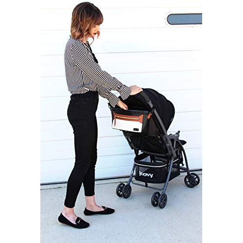  Itzy Ritzy Adjustable Stroller Caddy  Stroller Organizer Featuring Two Built-in Pockets, Front Zippered Pocket and Adjustable Straps to Fit Nearly Any Stroller, Coffee and Cream