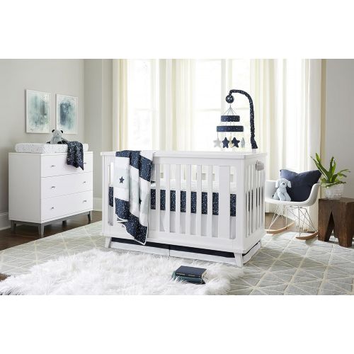  Ivanka Trump Stargazer Collection: 4pc Nursery Bedding Baby Crib Bedding Set - Blue Stars Galaxy Crib Bedding with Blue Plush Bear