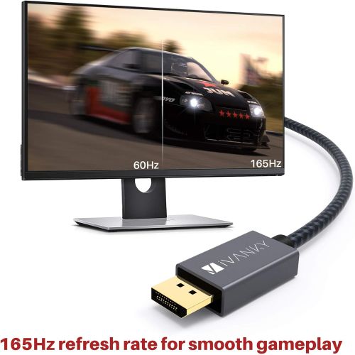  [아마존베스트]Ivanky ivanky DisplayPort Cable 6.6ft DP Cable Nylon Braided [2K@165Hz, 2K@144Hz, 4K@60Hz] Display Port Cable High Speed DisplayPort to DisplayPort Cable Compatible PC, Laptop, TV - Slim