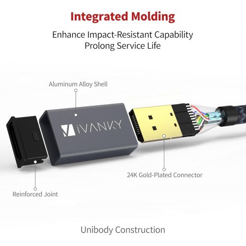  [아마존베스트]Ivanky ivanky DisplayPort Cable 6.6ft DP Cable Nylon Braided [2K@165Hz, 2K@144Hz, 4K@60Hz] Display Port Cable High Speed DisplayPort to DisplayPort Cable Compatible PC, Laptop, TV - Slim