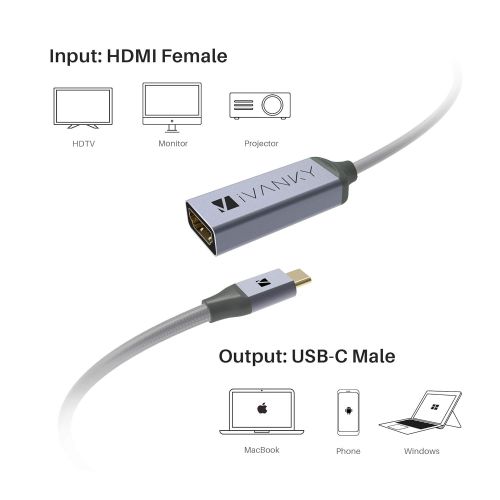  [아마존 핫딜]  [아마존핫딜]Ivanky iVANKY USB C auf HDMI Adapter (4K@ 60Hz), USB C auf HDMI, HDMI Adapter kompatibel mit MacBook Pro 2016/2017/2018, Dell XPS, Google Pixel/Pixelbook, Galaxy S8/S9 und mehr - Silbergr