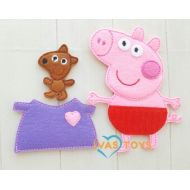 IvasTOYS Felt Peppa Pig with Teddy Bear Toy  Christmas Gift for Girl  Dress Up Felt Doll Peppa Toy with Bear