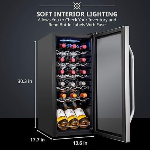  Ivation 18 Bottle Compressor Wine Cooler Refrigerator w/Lock | Large Freestanding Wine Cellar For Red, White, Champagne or Sparkling Wine | 41f-64f Digital Temperature Control Fridge Stainless Steel