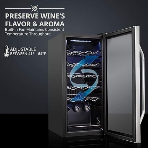  Ivation 18 Bottle Compressor Wine Cooler Refrigerator w/Lock | Large Freestanding Wine Cellar For Red, White, Champagne or Sparkling Wine | 41f-64f Digital Temperature Control Fridge Stainless Steel