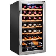 Ivation 28 Bottle Compressor Wine Cooler Refrigerator w/Lock | Large Freestanding Wine Cellar For Red, White, Champagne or Sparkling Wine | 41f-64f Digital Temperature Control Fridge Stainless Steel