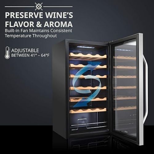  Ivation 28 Bottle Compressor Wine Cooler Refrigerator w/Lock | Large Freestanding Wine Cellar For Red, White, Champagne or Sparkling Wine | 41f-64f Digital Temperature Control Fridge Stainless Steel