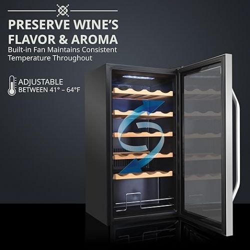  Ivation 24 Bottle Compressor Wine Cooler Refrigerator w/Lock | Large Freestanding Wine Cellar For Red, White, Champagne or Sparkling Wine | 41f-64f Digital Temperature Control Fridge Stainless Steel