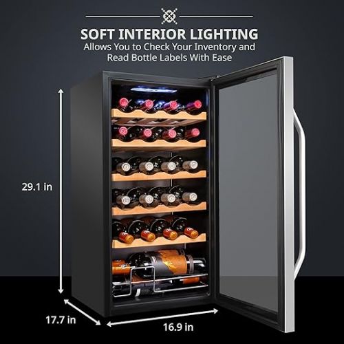  Ivation 24 Bottle Compressor Wine Cooler Refrigerator w/Lock | Large Freestanding Wine Cellar For Red, White, Champagne or Sparkling Wine | 41f-64f Digital Temperature Control Fridge Stainless Steel