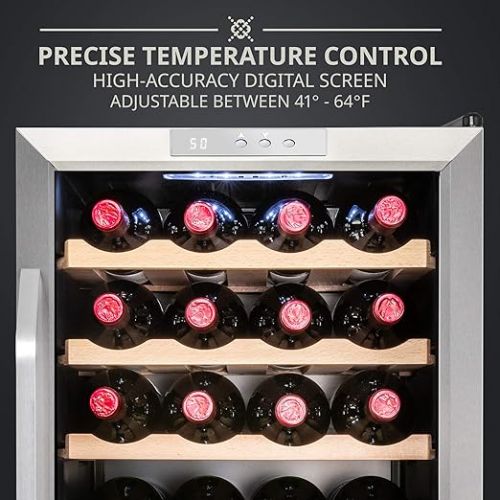  Ivation 24 Bottle Compressor Wine Cooler Refrigerator w/Lock | Large Freestanding Wine Cellar For Red, White, Champagne or Sparkling Wine | 41f-64f Digital Temperature Control Fridge Stainless Steel