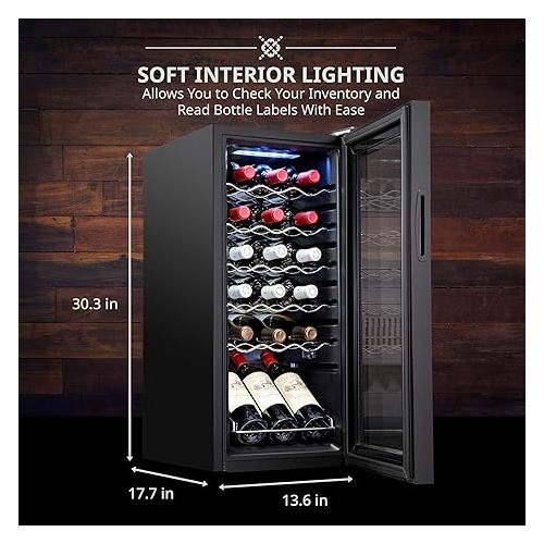  Ivation 18 Bottle Compressor Wine Cooler Refrigerator w/Lock, Large Freestanding Wine Cellar For Red, White, Champagne or Sparkling Wine, 41f-64f Digital Temperature Control Fridge Glass Door Black