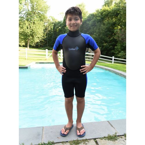  Ivation Kids Wetsuit - 3mm Thickness Premium Neoprene Short Youth Swim Wet Suit  Back Zipper Assist & Full UV Sun Protection