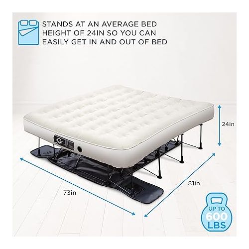  Ivation EZ-Bed (King) Air Mattress with Deflate Defender™ Technology Dual Auto Comfort Pump and Dual Layer Laminate Material - AirBed Frame & Rolling Case for Guest, Travel, Vacation, Camping