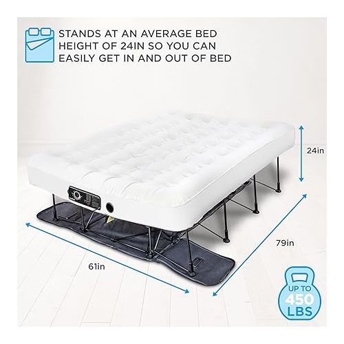  Ivation EZ-Bed (Queen) Air Mattress with Deflate Defender™ Technology Dual Auto Comfort Pump and Dual Layer Laminate Material - AirBed Frame & Rolling Case for Guest, Travel, Vacation, Camping