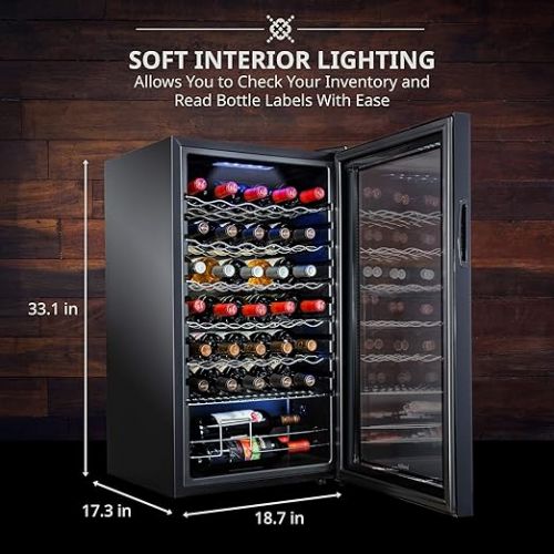  Ivation 34 Bottle Compressor Wine Cooler Refrigerator with Wi-Fi Smart App Control Cooling System | Large Freestanding Wine Cellar Fridge For Red White Champagne or Sparkling, Black Glass Door & Lock