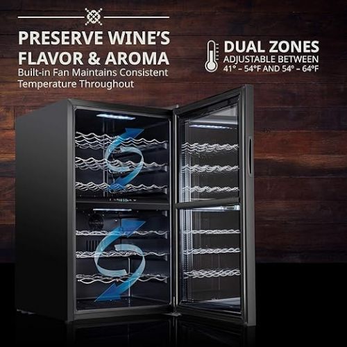  Ivation 43 Bottle Dual Zone Wine Cooler Refrigerator w/Lock | Large Freestanding Wine Cellar For Red, White, Champagne & Sparkling Wine | 41f-64f Digital Temperature Control Fridge Glass Door Black