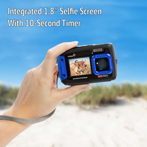  Ivation 20MP Underwater Shockproof Digital Camera & Video Camera w/Dual Full-Color LCD Displays  Fully Waterproof & Submersible Up to 10 Feet (Blue)