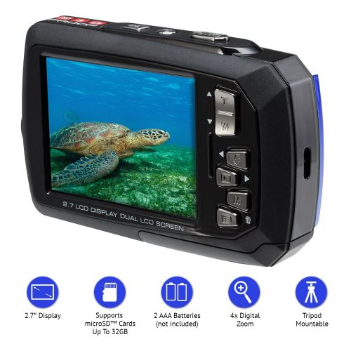  Ivation 20MP Underwater Shockproof Digital Camera & Video Camera w/Dual Full-Color LCD Displays  Fully Waterproof & Submersible Up to 10 Feet (Blue)