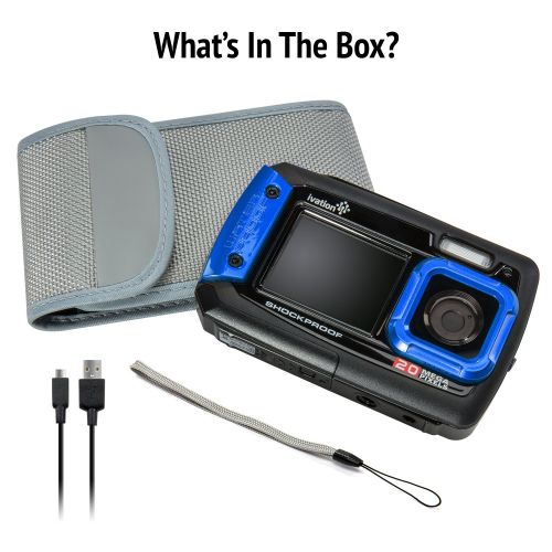  Ivation 20MP Underwater Shockproof Digital Camera & Video Camera w/Dual Full-Color LCD Displays  Fully Waterproof & Submersible Up to 10 Feet (Blue)