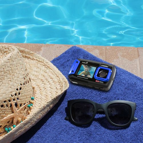  Ivation 20MP Underwater Shockproof Digital Camera & Video Camera w/Dual Full-Color LCD Displays  Fully Waterproof & Submersible Up to 10 Feet (Blue)