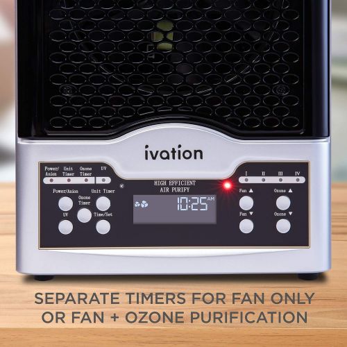  Ivation 5-in-1 HEPA Air Purifier & Ozone Generator W/Digital Display Timer and Remote, Ionizer & Deodorizer 3,700 Sq/Ft ? HEPA, Carbon and Photocatalytic Filters, UV Light and Nega